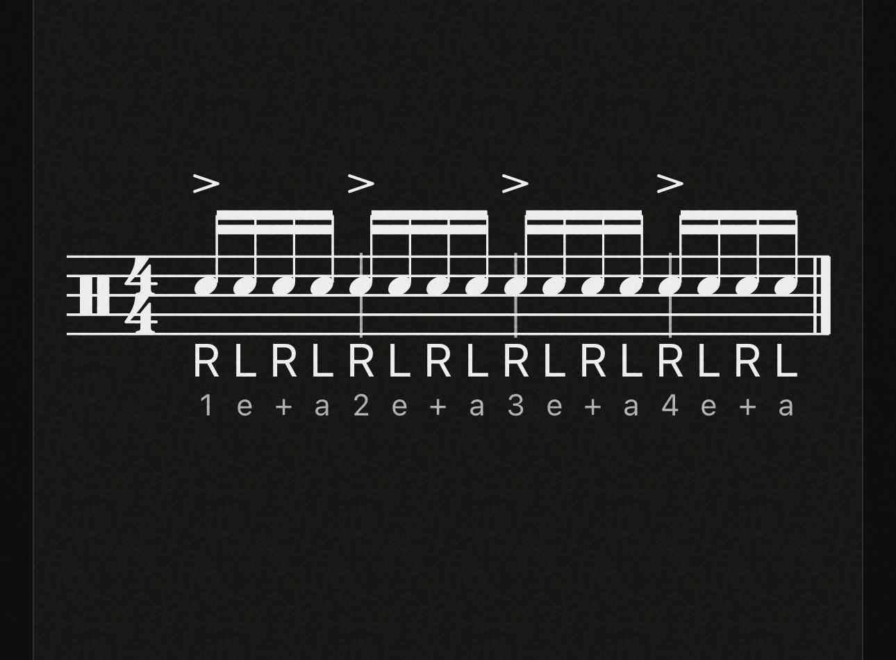 Drumloom drum notation with sticking and beat counts